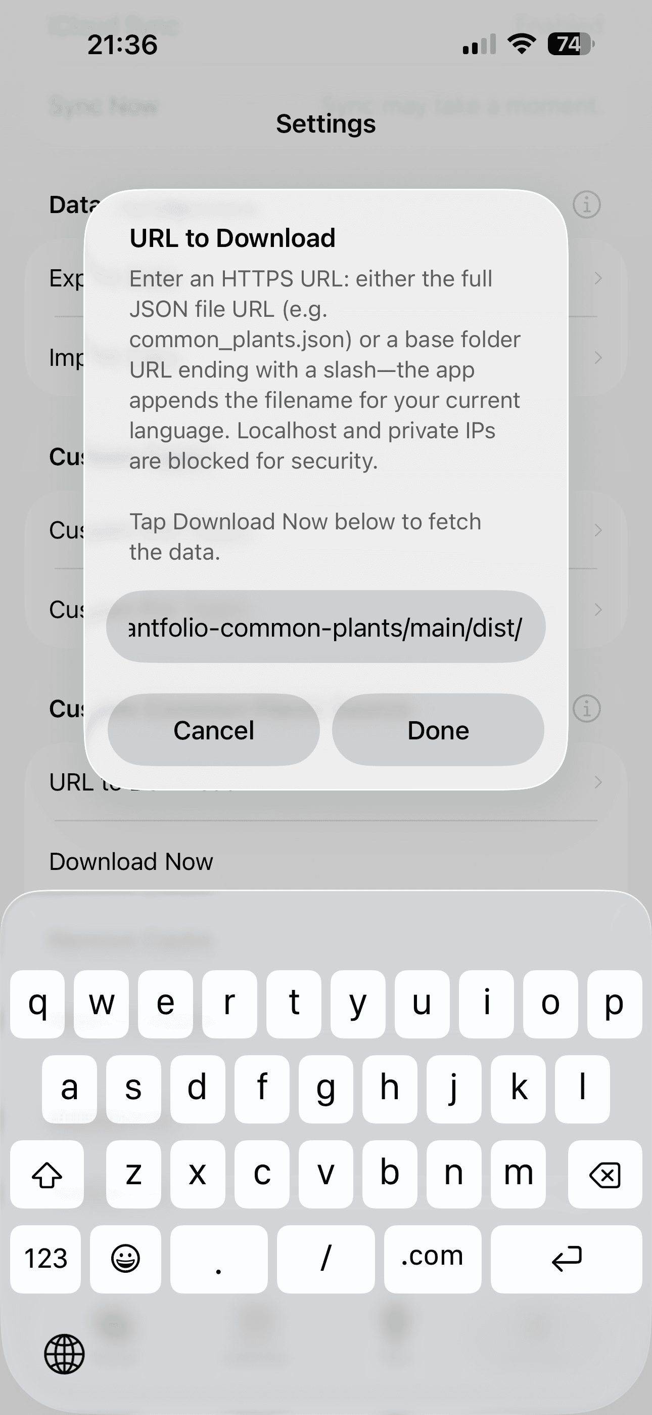 URL input field with paste option